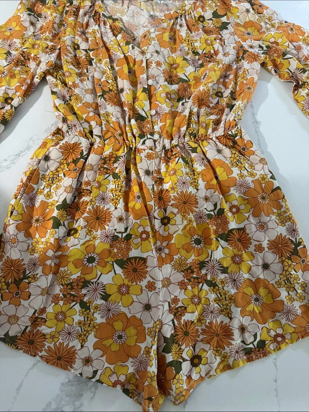 Treasure & Bond Cream Floral Blouse with Yellow & Orange Accents